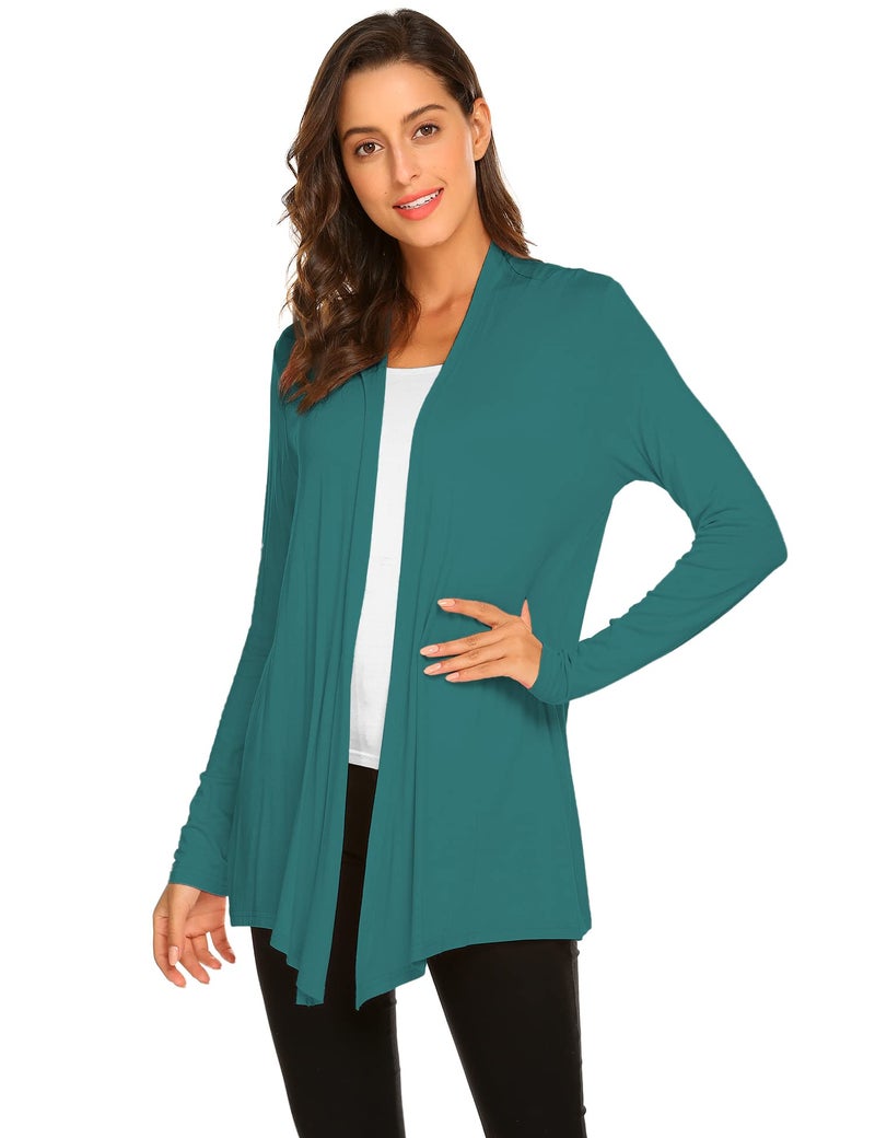 Newchoice Womens Casual Lightweight Long Sleeve Wrap Cardigans Soft Drape Open Front Loose Kimono Coverups (Teal Blue, XL) - Image 5